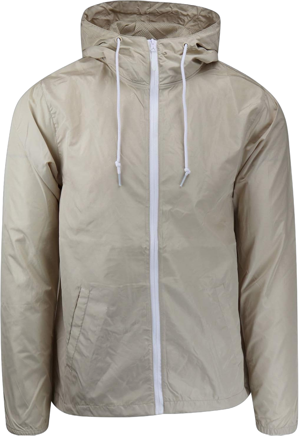 ShirtBANC Men's Windbreaker Jacket Hooded Lightweight Water Resistant Raincoat XX-Large Khaki | White Zipper