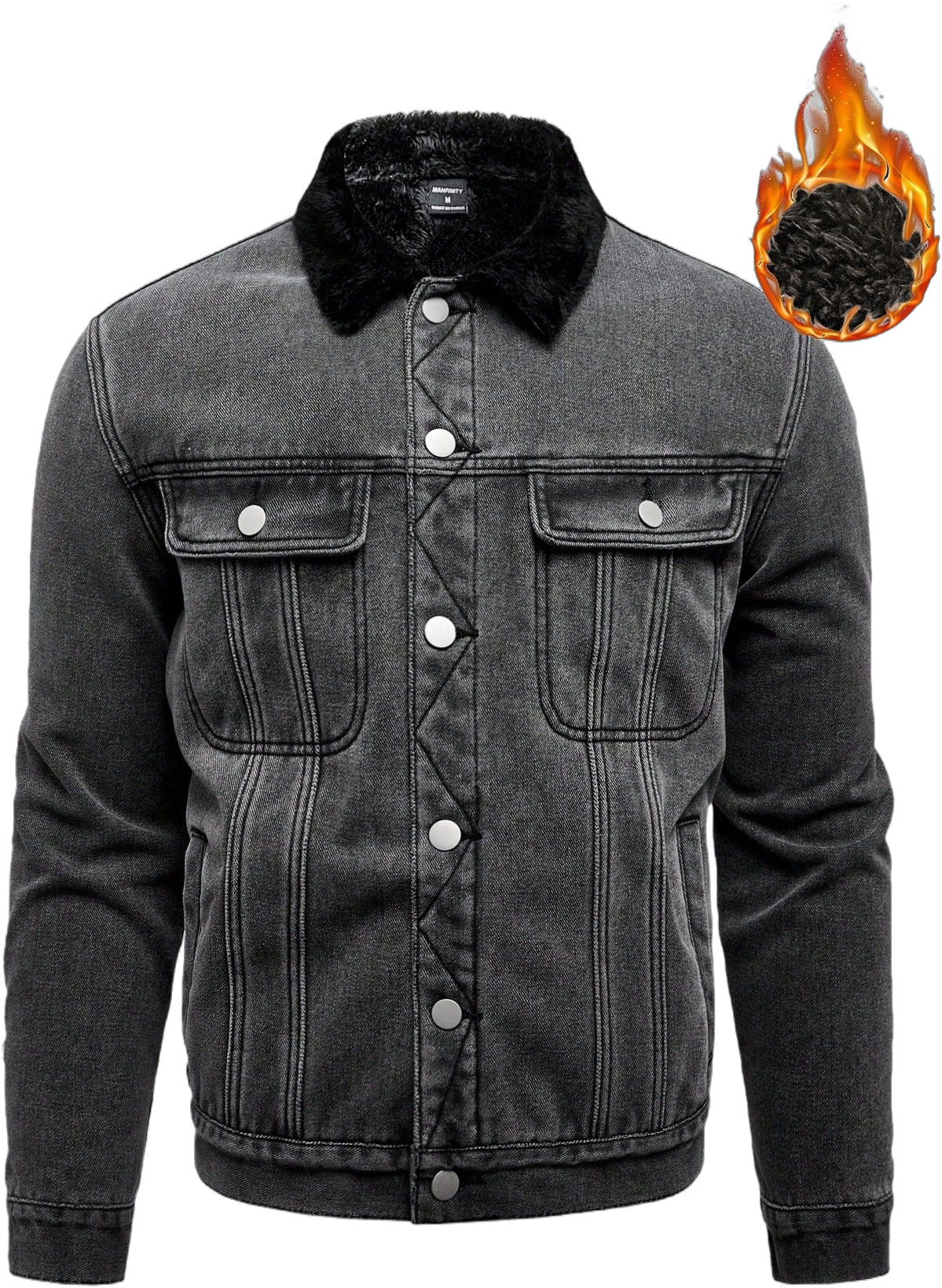 Manfinity Homme Men's Light Gray Washed Denim Casual Fleece-Lined Warm Jacket