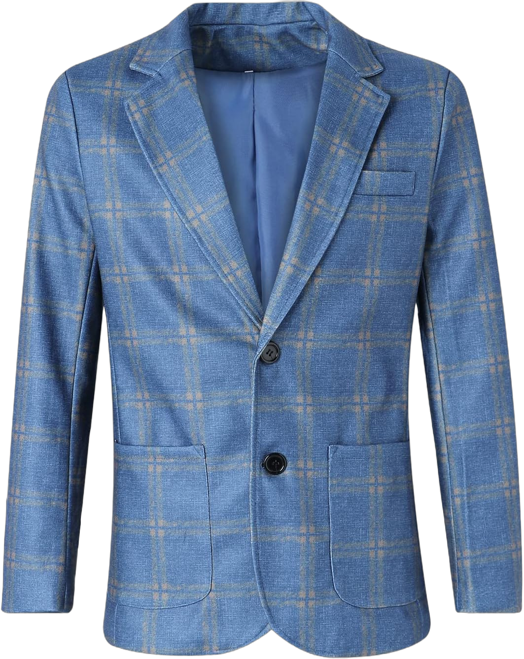 Men's Slim Fit Blazer,Plaid/Plain Color Lapel Long Sleeve Button Suit Jacket Coat for Party Dating X-Large Blue Plaid