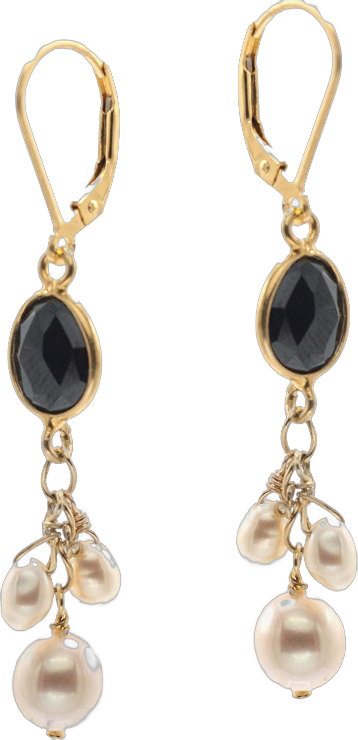 LTC Designs 14k Gold-Filled Lever back Earrings made with Black Onyx Bezel and (3.5-4mm) White Cultured Freshwater Potato Pearl Drops. For Women, Men, and Friends. These Flattering Earrings are Great for Everyday Wear. Lovely Gift Item or for Special occasions.