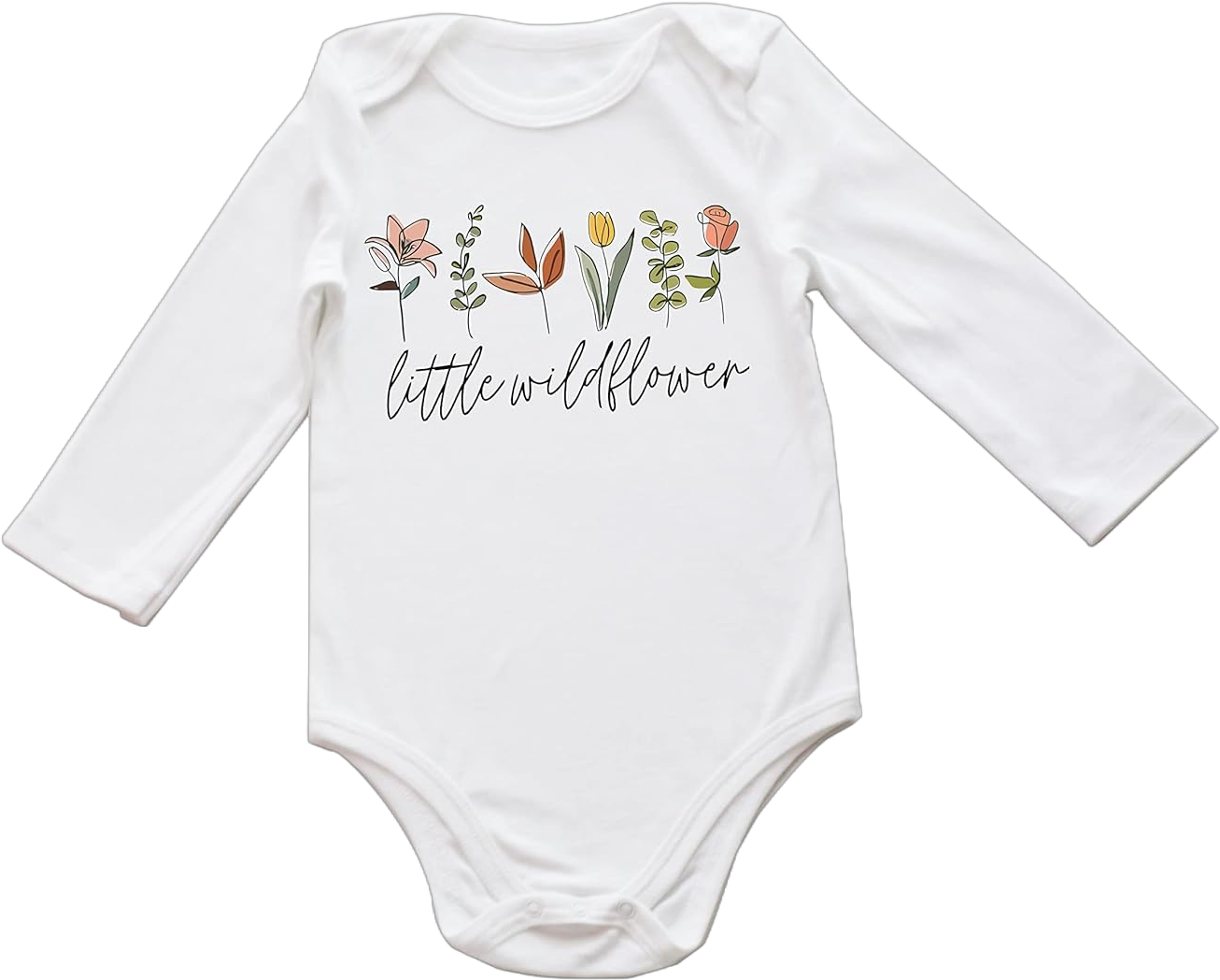 Little Wild Flower Baby Girl Onesie Infant Coming Soon Bodysuit Gift Vintage Retro Reveal Shirt (6-12 Months, Colorful-Long Sleeve)