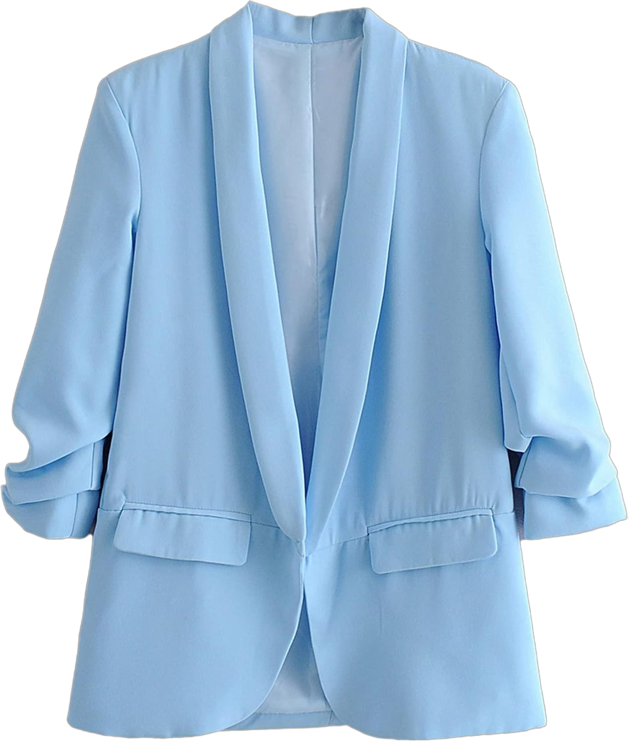 Womens Casual Blazers Open Front 3/4 Folding Sleeve Blazer Work Office Suit Jacket Sky Blue Small