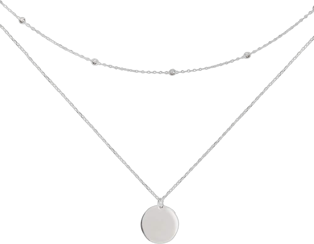 Layered Disc Pendant Choker Necklace for Women 925 Sterling Silver-Tone,Gold-Tone Dainty Full Moon Circle Coin Collar Two-Double Chain Fashion Y Jewelry Best Box Birthday Wedding (Silvery)