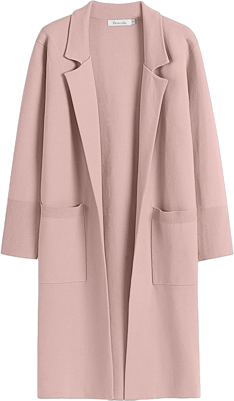 Caracilia Womens Open Front Cardigan Sweaters Long Oversized Lapel Knit Cotigan Outerwear Trendy Lady Jackets 2024 Fall Coats Light Pink Small