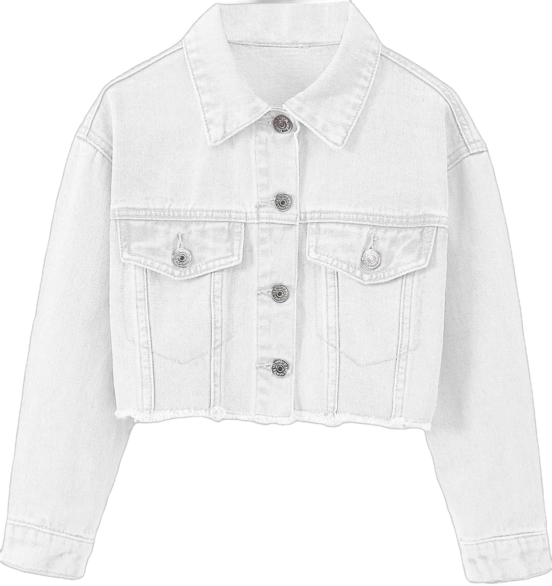 Verdusa Girl's Raw Hem Long Sleeve Single Breasted Crop Denim Jacket Outerwear 9 Years White