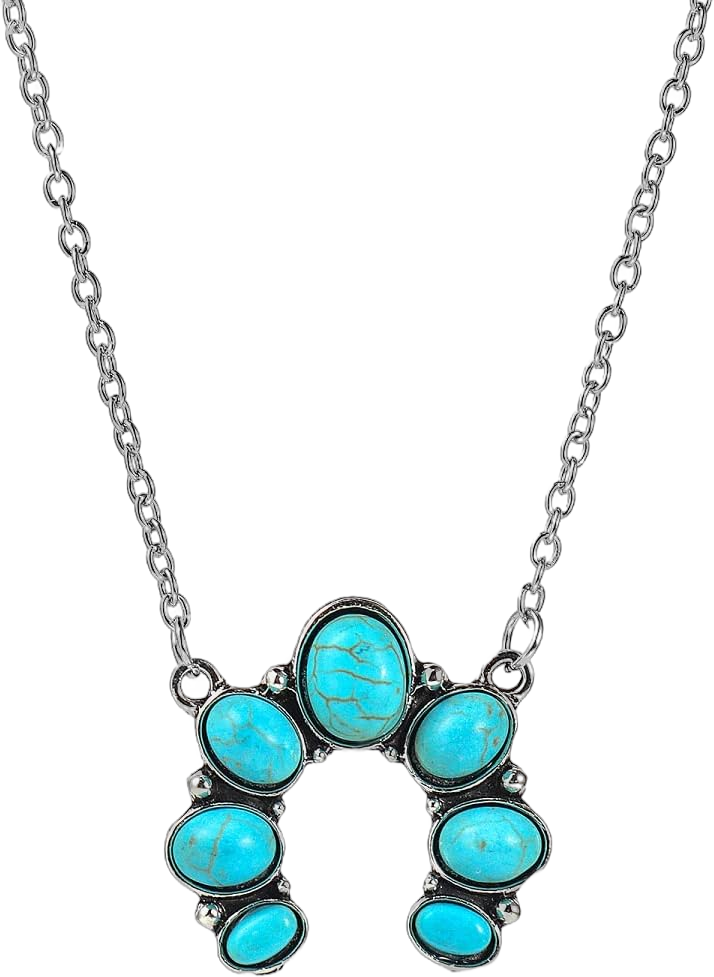 Natural Turquoise Necklace Boho Western Necklaces Jewelry for Women Men Bull Head Cow Tag lightning Bolt Necklace Horseshoe Necklace Hippie Accessories Cross Bar Pendant Necklace 90S Cowgirl Cowboy Jewelry 4 Pieces Flower