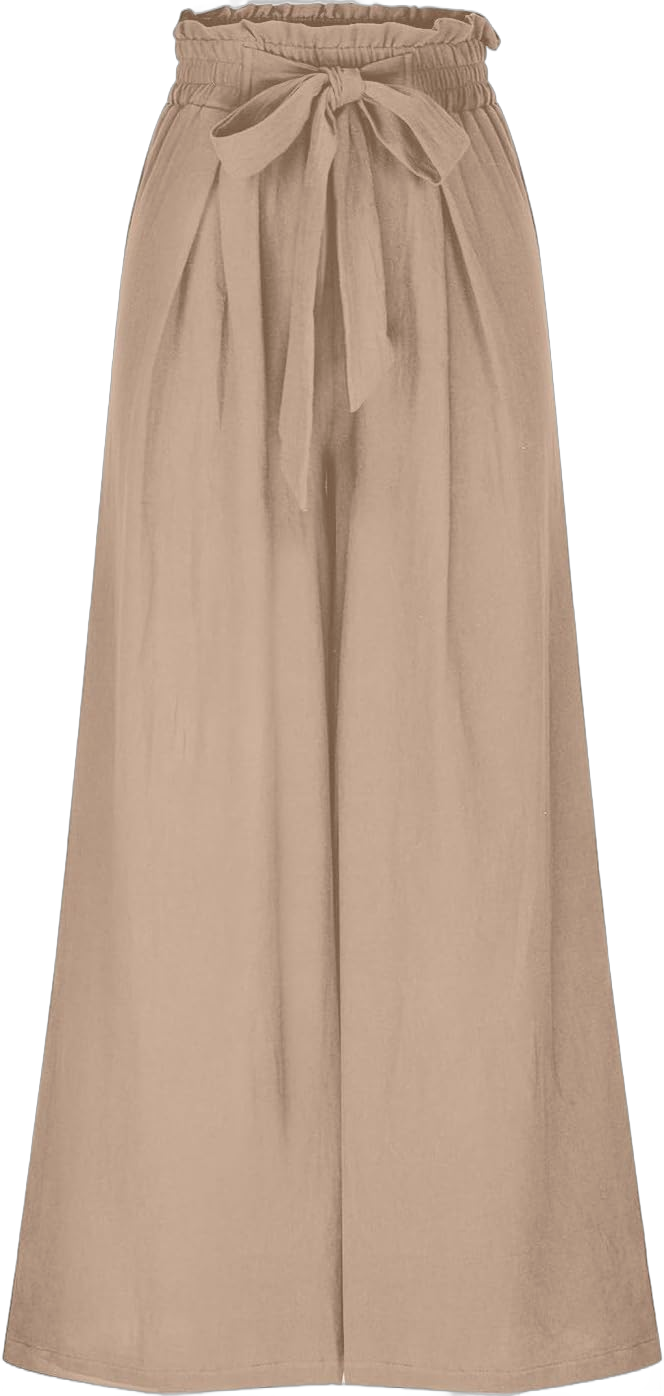 Wide Leg Pants for Women Dressy High Waisted Tie Bow Lounge Palazzo Pant Loose Business Casual Aesthetic Cute Trouser Large A01_beige