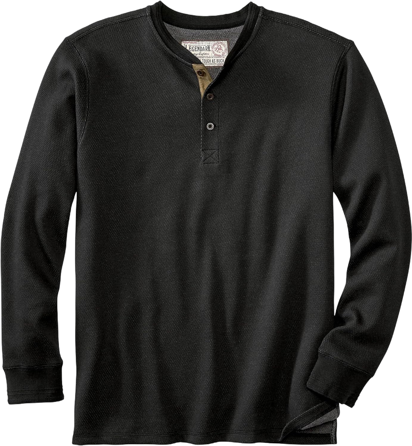 Legendary Whitetails Men's Tough as Buck Double Layer Thermal Henley Shirt-Casual Long Sleeve Waffle Knit Regular Fit 4X-Large Big Tall Black