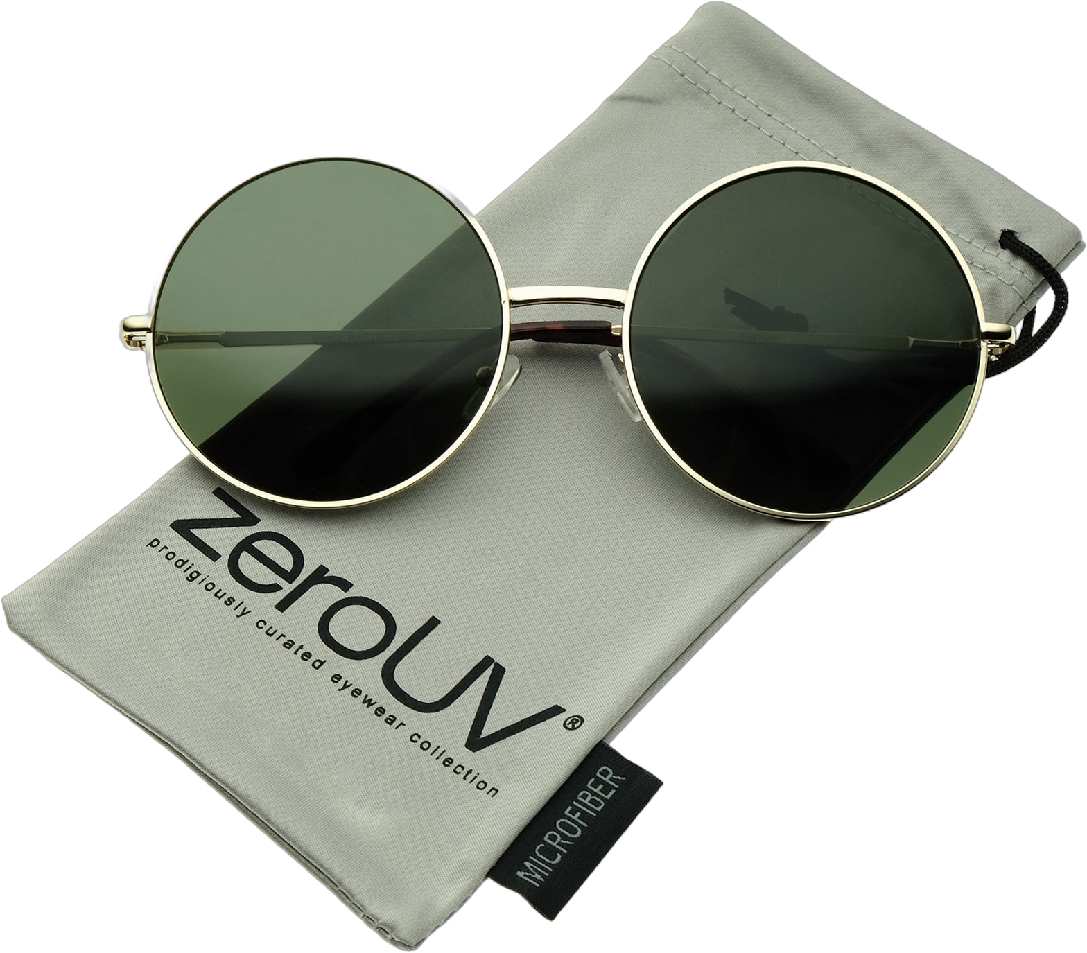 zeroUV Unisex Super Large Oversize Slim Temple Round Sunglasses 61mm (Gold / Green) - 61mm