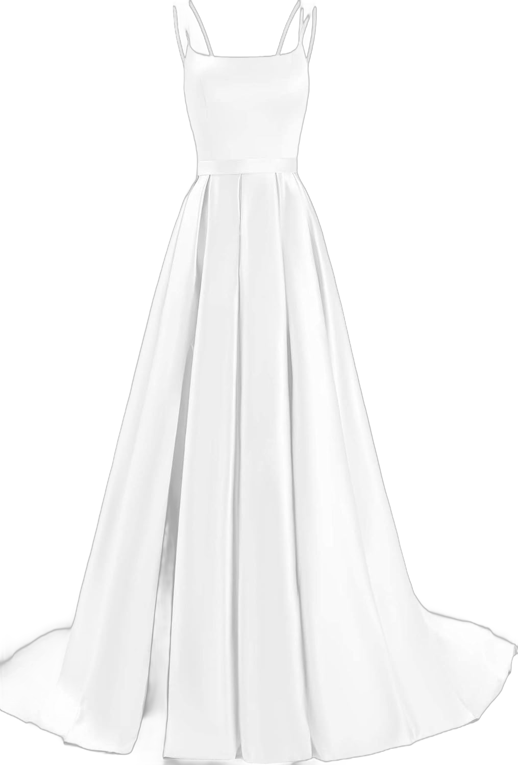 HSFIYAKJ Satin Prom Dresses Long Ball Gown A Line Spaghetti Straps Pleated Formal Evening Dress for Women with Pockets 17 White