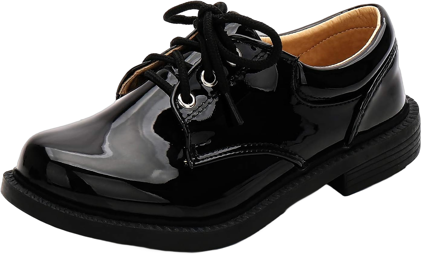 Boys Shiny Tuxedo Shoes Kids Patent Leather Dress Oxford Shoes