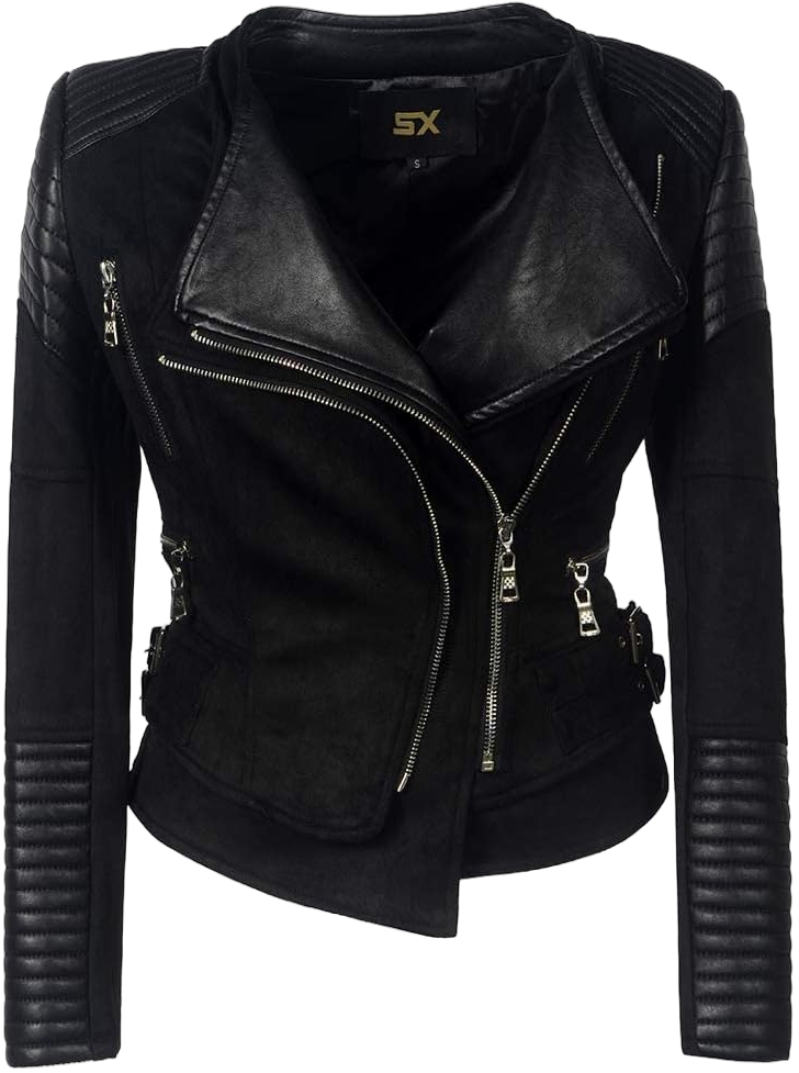 Fashion SX Womens Gothic Faux Suede Leather Jacket Long Sleeve Zipper Short Moto Biker Coat XX-Large Black Velvet