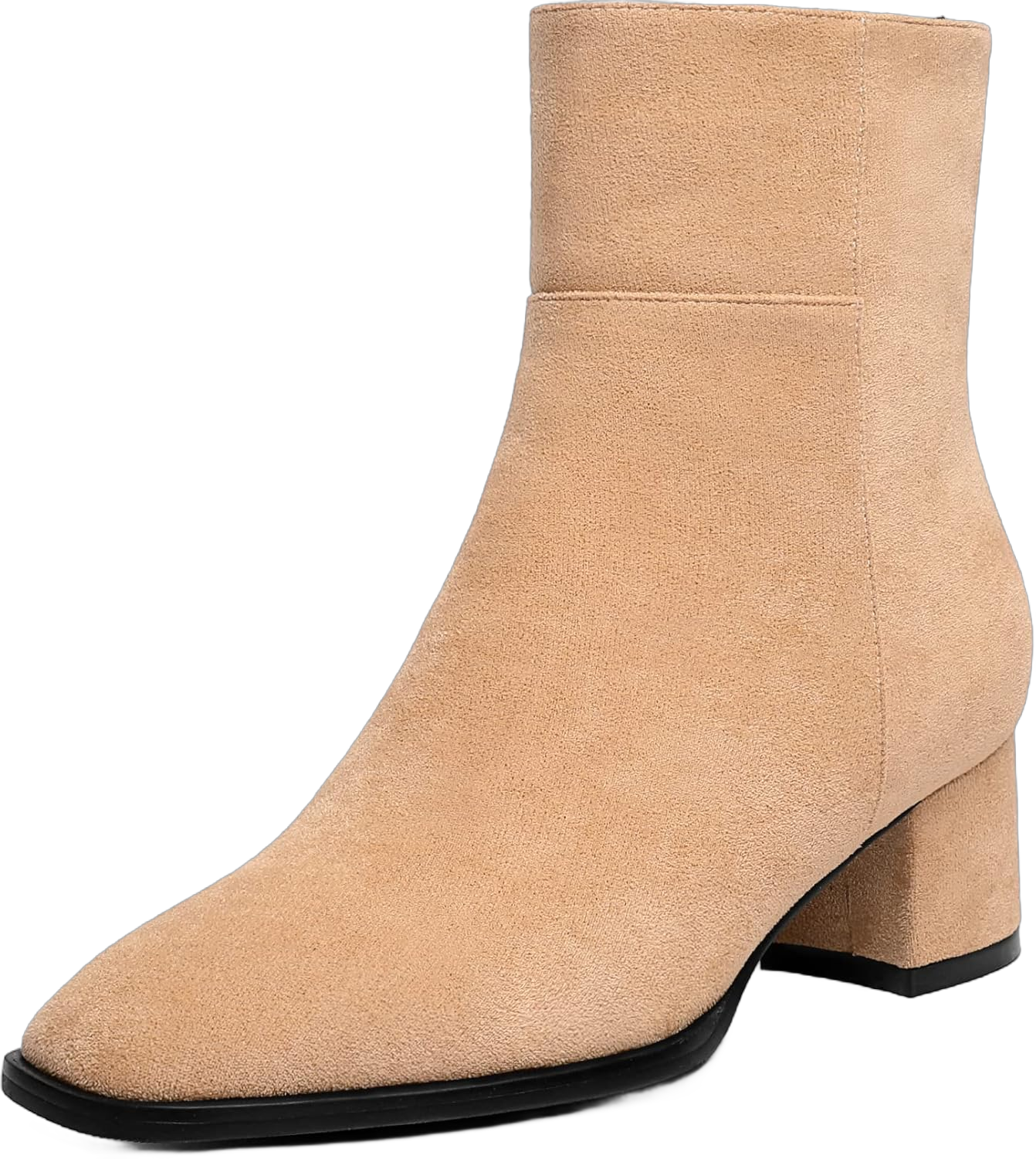 Eldof Low Block Heel Ankle Boots Women's Square Toe Chunky Heel Short Boots Side Zipper Heeled Chelsea Boots 9.5 Suede Beige