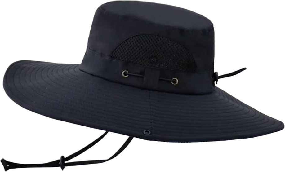 Summer Full Men Bucket Hat Outdoor UV Protection Wide Brim Women Panama Beach Hat Hunting Hiking Sun Hat 6 7/8-7 1/4 Black