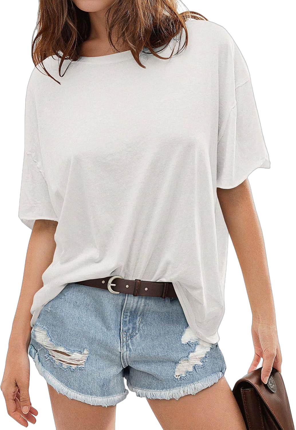 TARSE Oversized Tshirts for Women 2024 Loose Fit Summer Tunic Tops Soft Cotton Short Sleeve Boxy Tee Ivory XX-Large