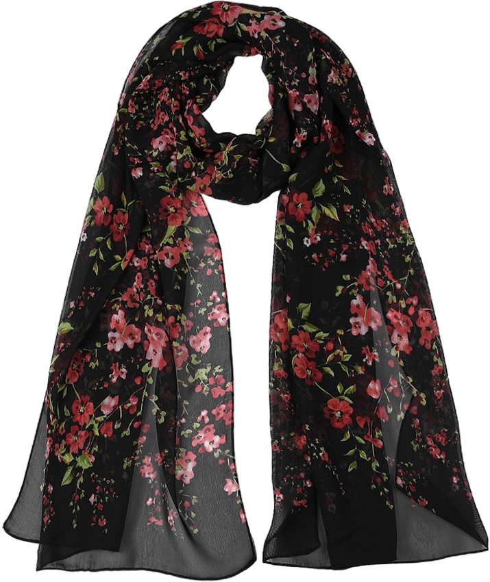 Allegra K Womens Long Shawl Floral Print Silk Lightweight Chiffon Beach Soft Wrap Scarf 63"x20" Black