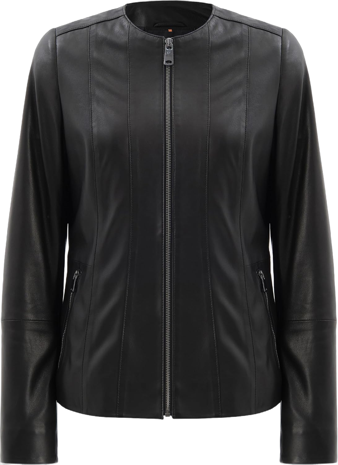 Women's Genuine Lambskin Leather Jacket - Collarless Italian Leather Jacket X-Large Black