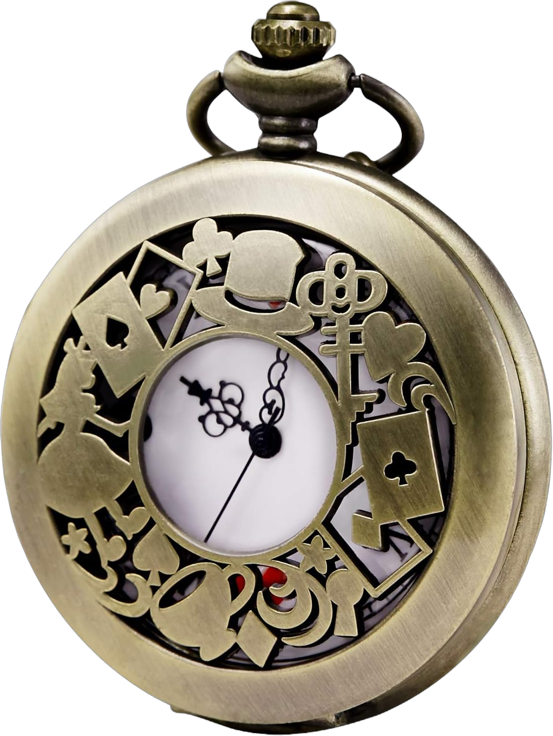 MORFONG Men's Women Quartz Pocket Watch Alice in Wonderland Series Hollow Case Vintage Fob Watches