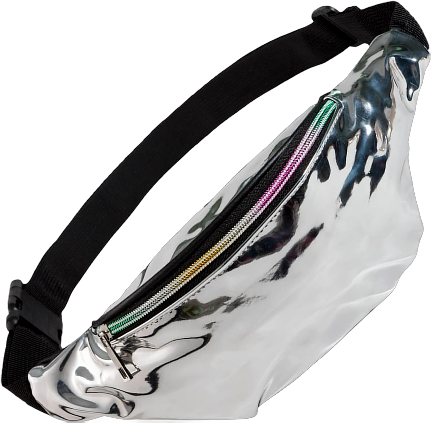 Holographic Rave Fanny Pack – Packs for Festival Women, Men – Cute Fashion Waste Bag Belt Bag (Metallic Silver)