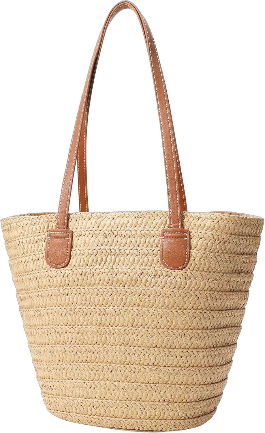 JASGOOD Straw Shoulder Bag Summer Large Beach Bag for Women Woven Straw Beach Tote Bag Travel Vacation Shopping Bag Khaki