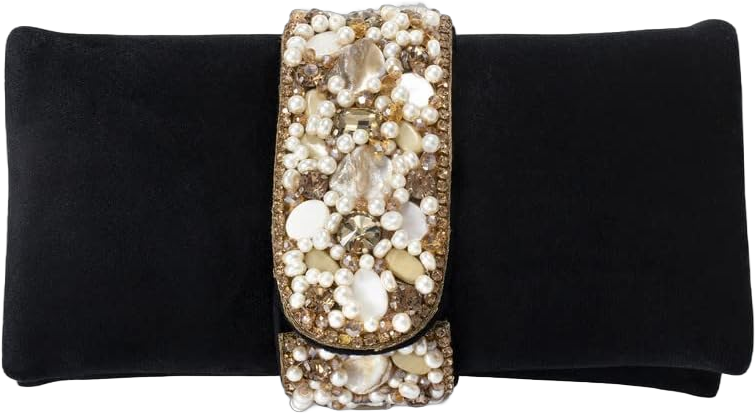 Aheli Clutch Purses Gift for Women Handmade Evening Bridal Handbags Black & Gold-toned Embellished