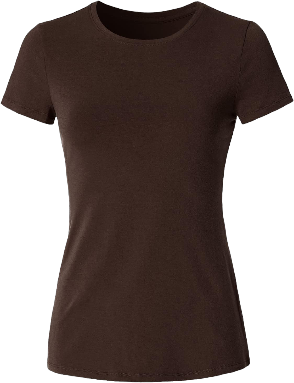 Women's Crewneck Short Sleeve Slim Fitted T-Shirt Solid Basic Tee Stretchy Casual Top Large Jtt003_brown