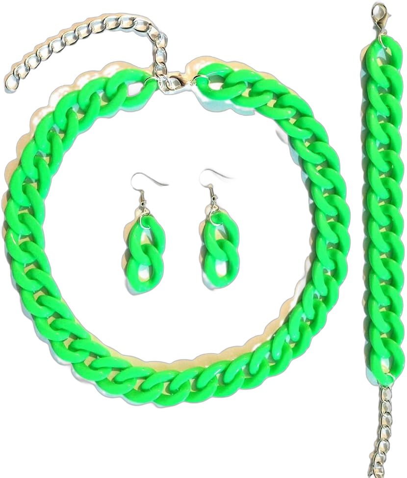 3Pcs/Set Y2K Acrylic Chunky Necklace Paperclip Cuban Link Bracelet Hip Hop Dangling Earrings 70S80S90S Retro Prom DressCode Punk Choker Jewelry Set for Women neon green