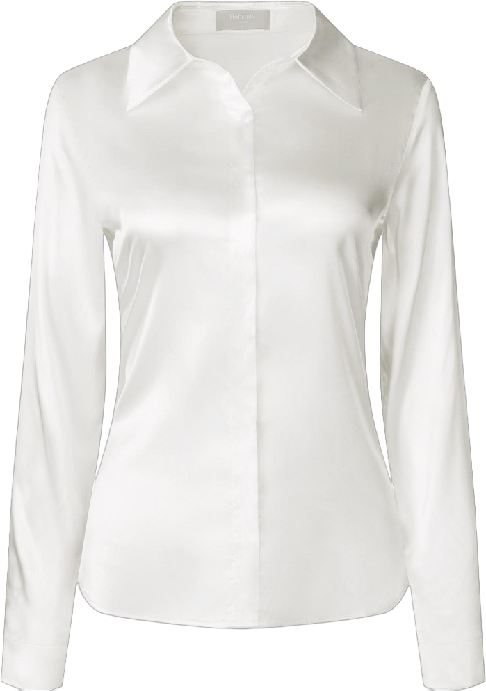 Hobemty Women's Elegant Satin Point Collar Long Sleeve Work Office Button Down Shirt White Large