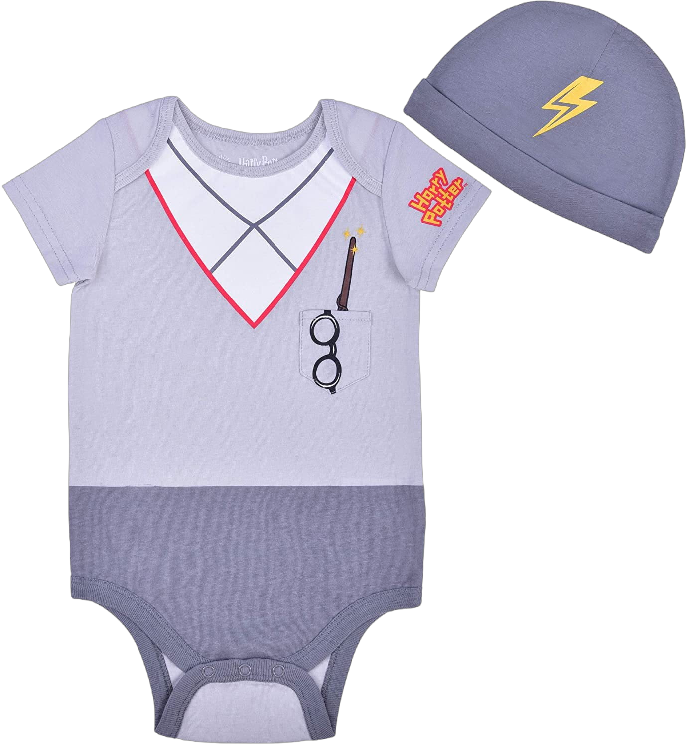 Harry Potter Short Sleeve Onesie with Cap, Baby Costume Romper, Gray, Size 3M