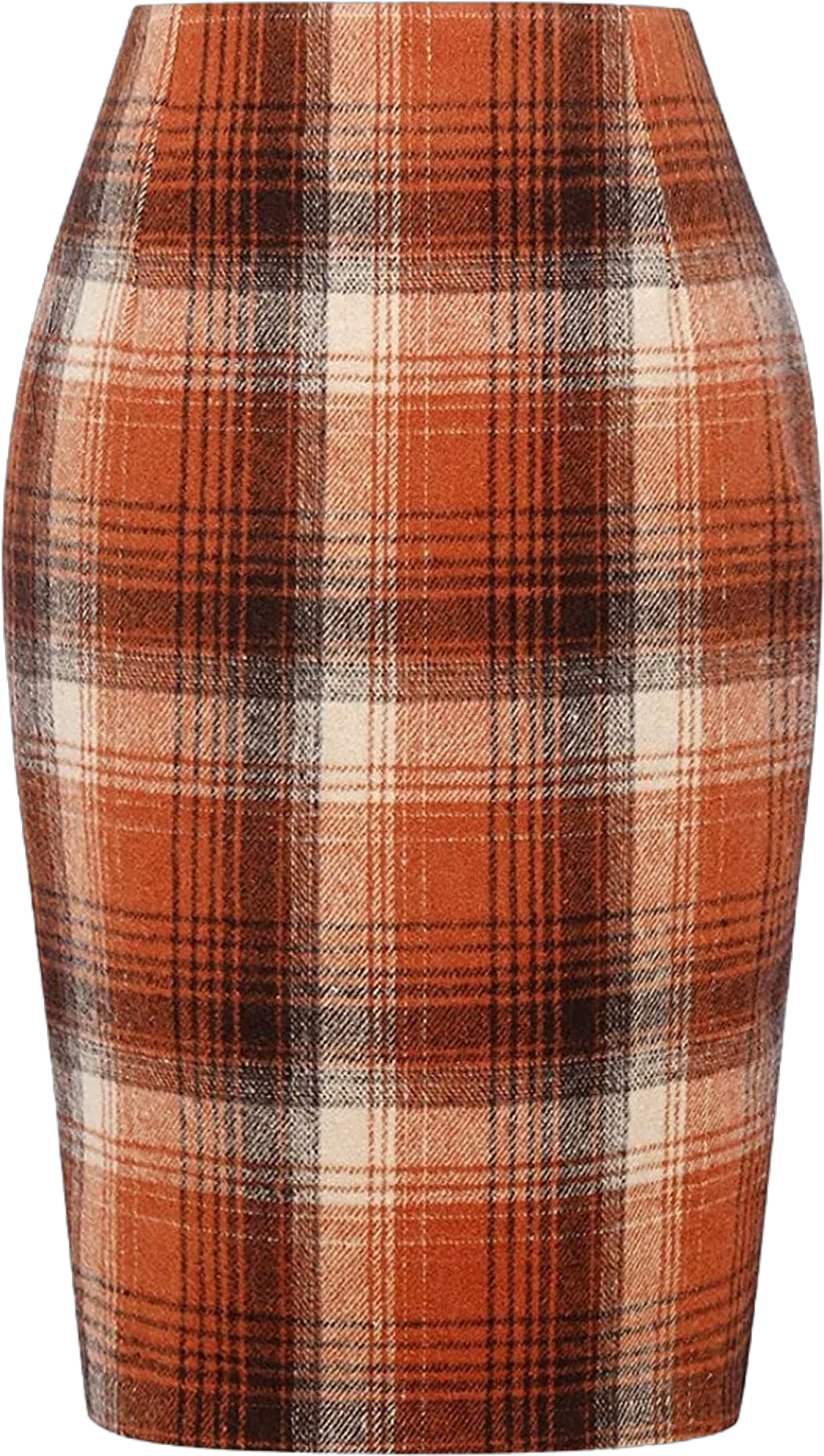 BJUTIR Skirts For Women Pencil Plaid Skirts For Women Fall Winter High Waisted Bodycon Knee Length Wool Midi Skirt With Slit