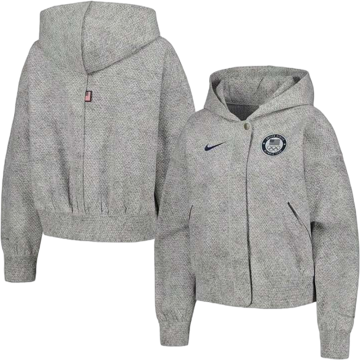 Nike Women's Gray Team USA Media Day Oversized Cropped Hoodie Performance Full-Zip Jacket