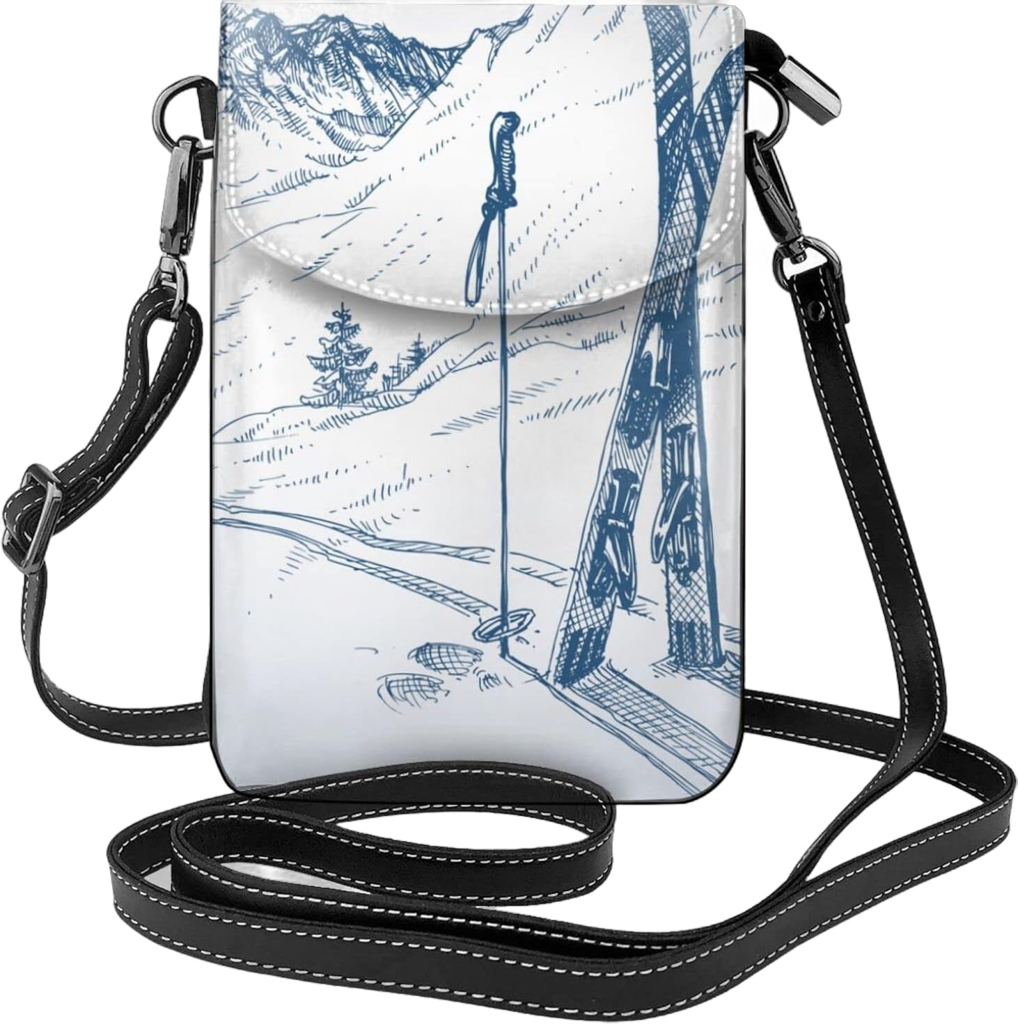 Sketchy Graphic Of A Downhill With Ski Women Cell Phone Purse Small Crossbody Bag Leather Shoulder Bag Card Holder Wallet