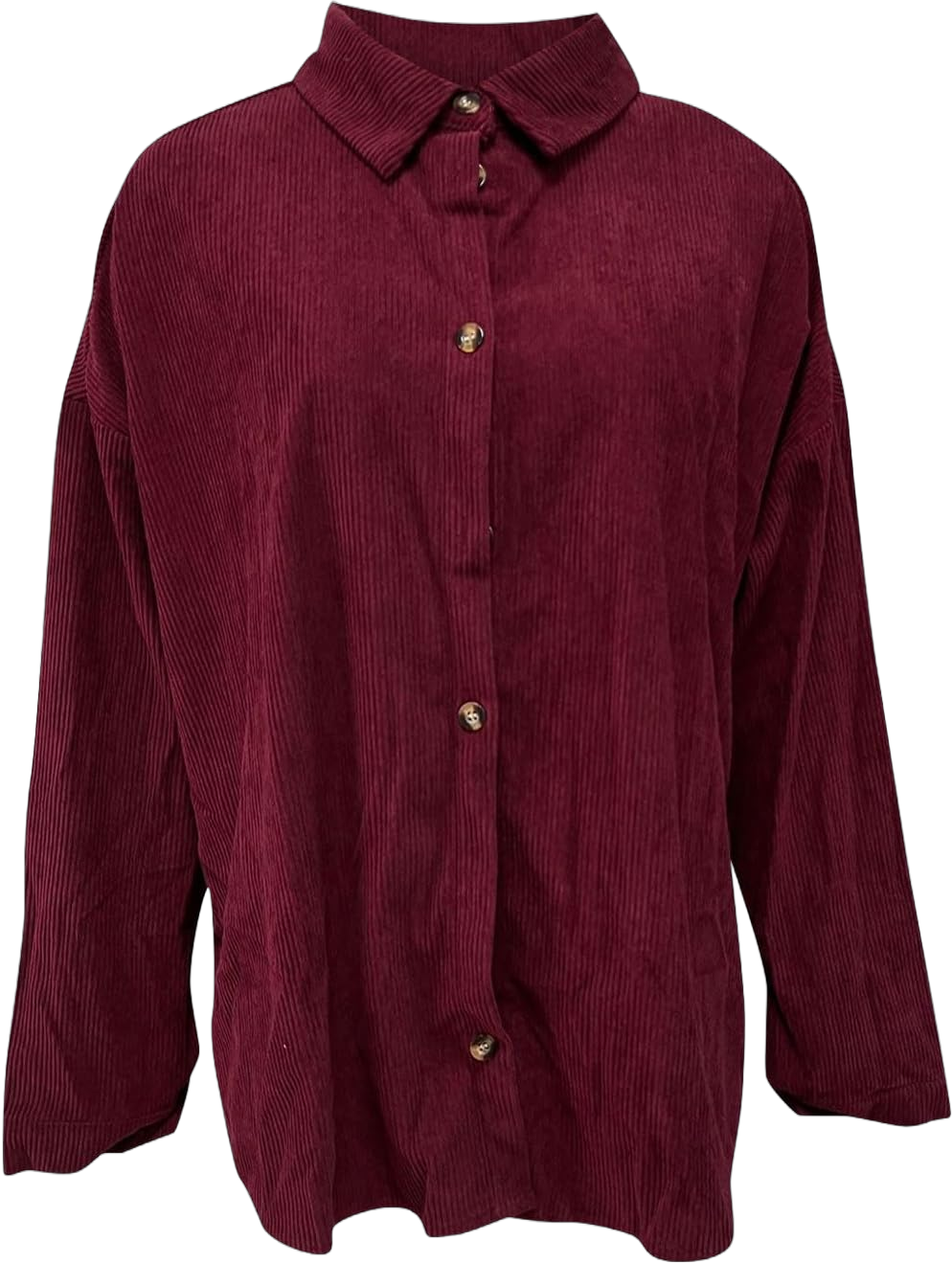 Women's Corduroy Shirt Long Sleeve Button Down Shacket Jacket Casual Oversized Top Trendy Versatile Fall Coats 2024 Wine X-Large