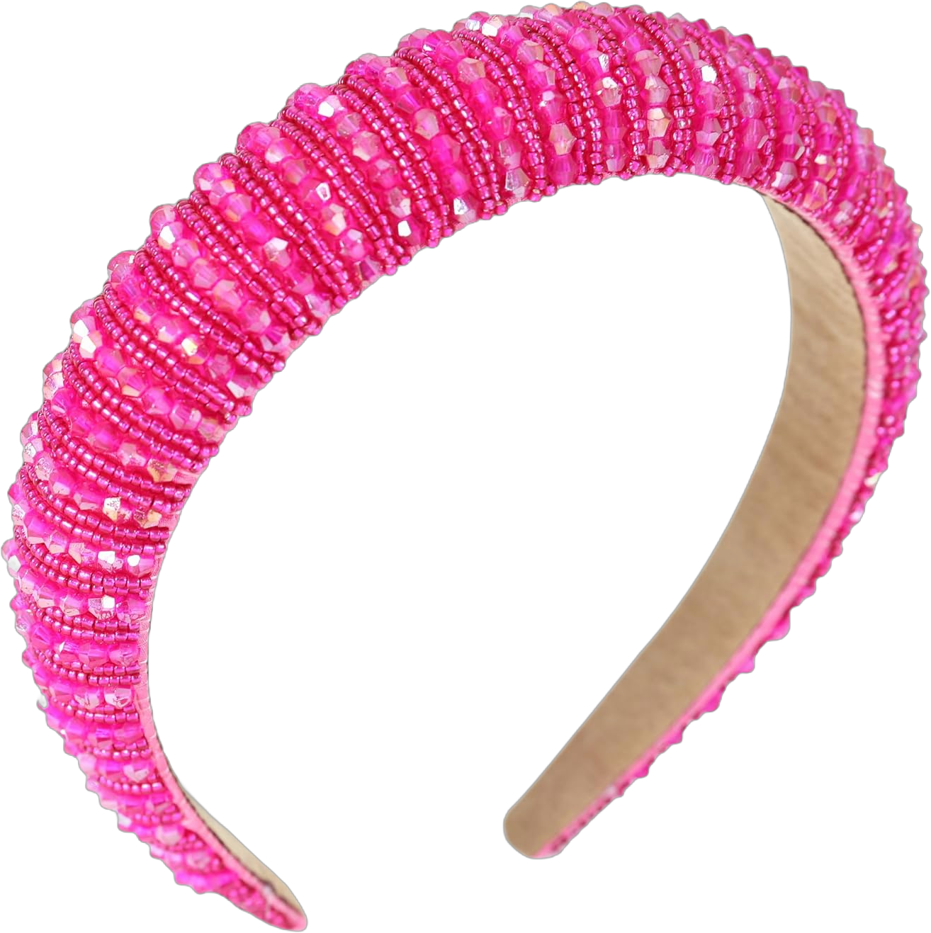 Beaded Rhinestone Headband for Women Girls Fashion Sparkly Crystal Headband Bling Thick Padded Headband Fancy Jeweled Hair Band Holiday Glitter Hair Accessories A-Hot Pink