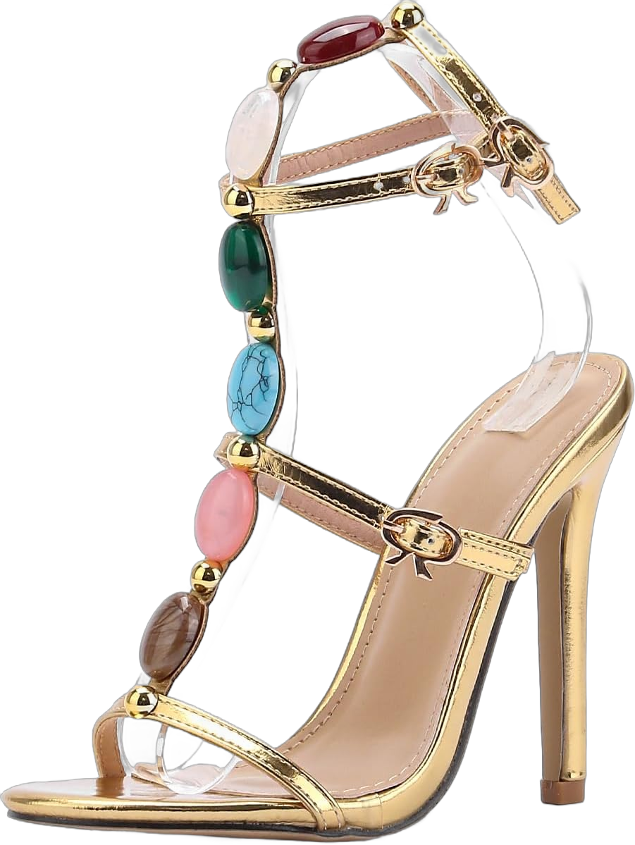 Kluolandi Women's Jewelled Ankle Strap Stiletto Heels Open Toe Strappy Gladiator Heeled Sandals for Women 8.5 Gold