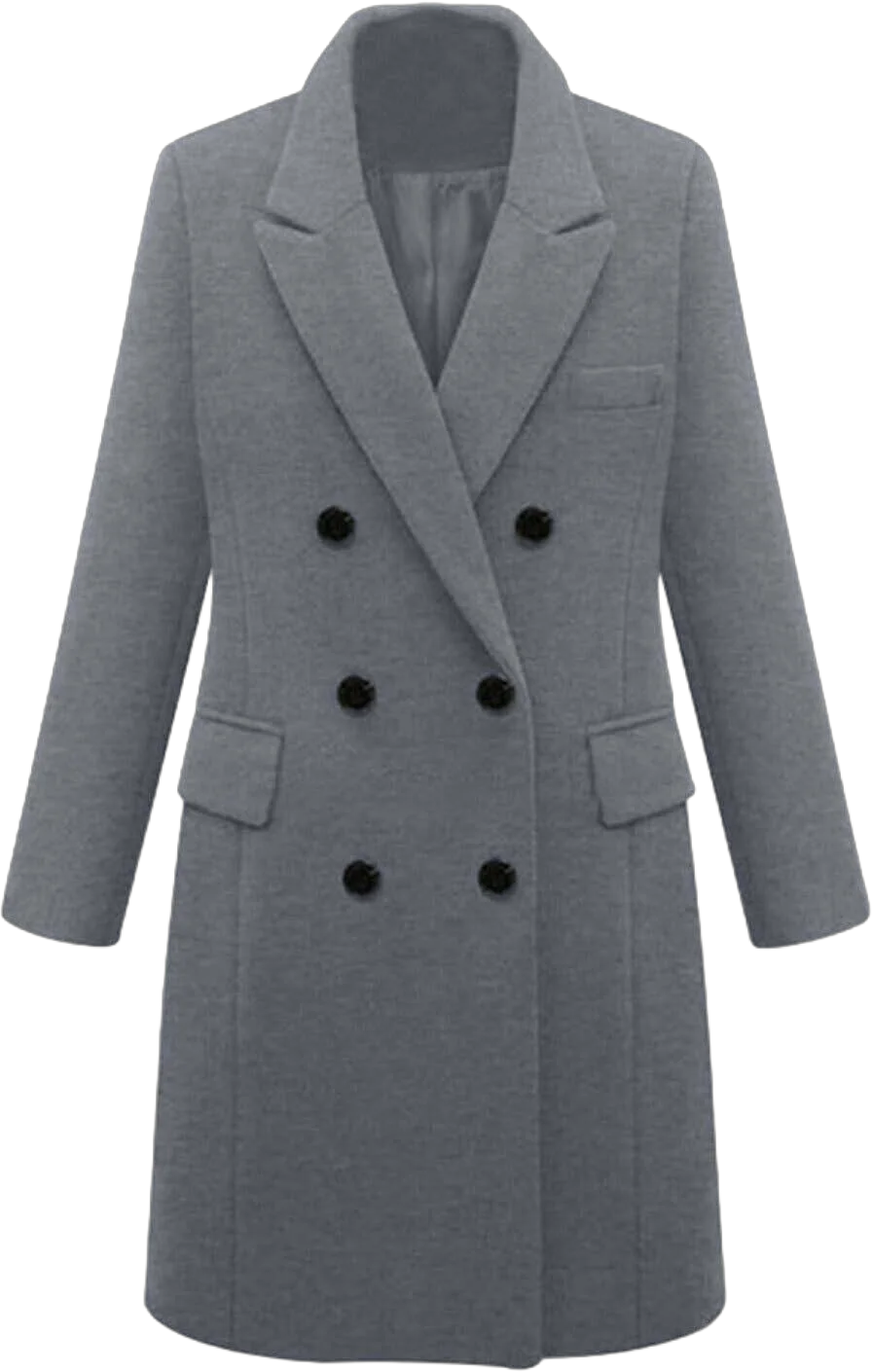 GXIPO Long Wool Coats for Women Plus Size Casual Formal Work Winter Coat Single Breasted Notch Collar Trench Coat Outerwear Gray 5XL