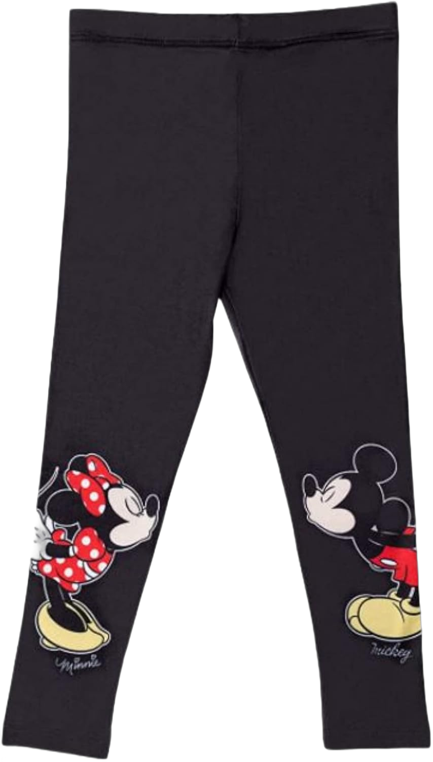 Black Kissing Mickey and Minnie Mouse Cotton Leggings for Girls, Disney Apparel and Merchandise Gift Ideas X-Large Slim Black