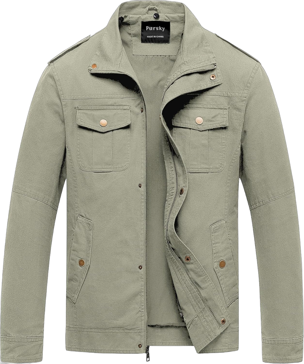 Pursky Men's Military Jacket Casual Washed Cotton Hooded Canvas Coat Fall Coat