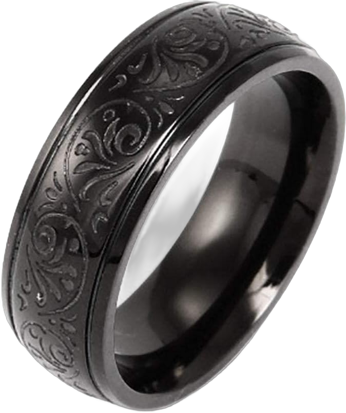 Custom Engraved 8mm Men's Black Stainless Steel Carved Detail Ring (ring sizes 9 to 12) - Engravable Ring for Men - Promise Ring for Boyfriend - Men's Wedding Band - Gift for Him