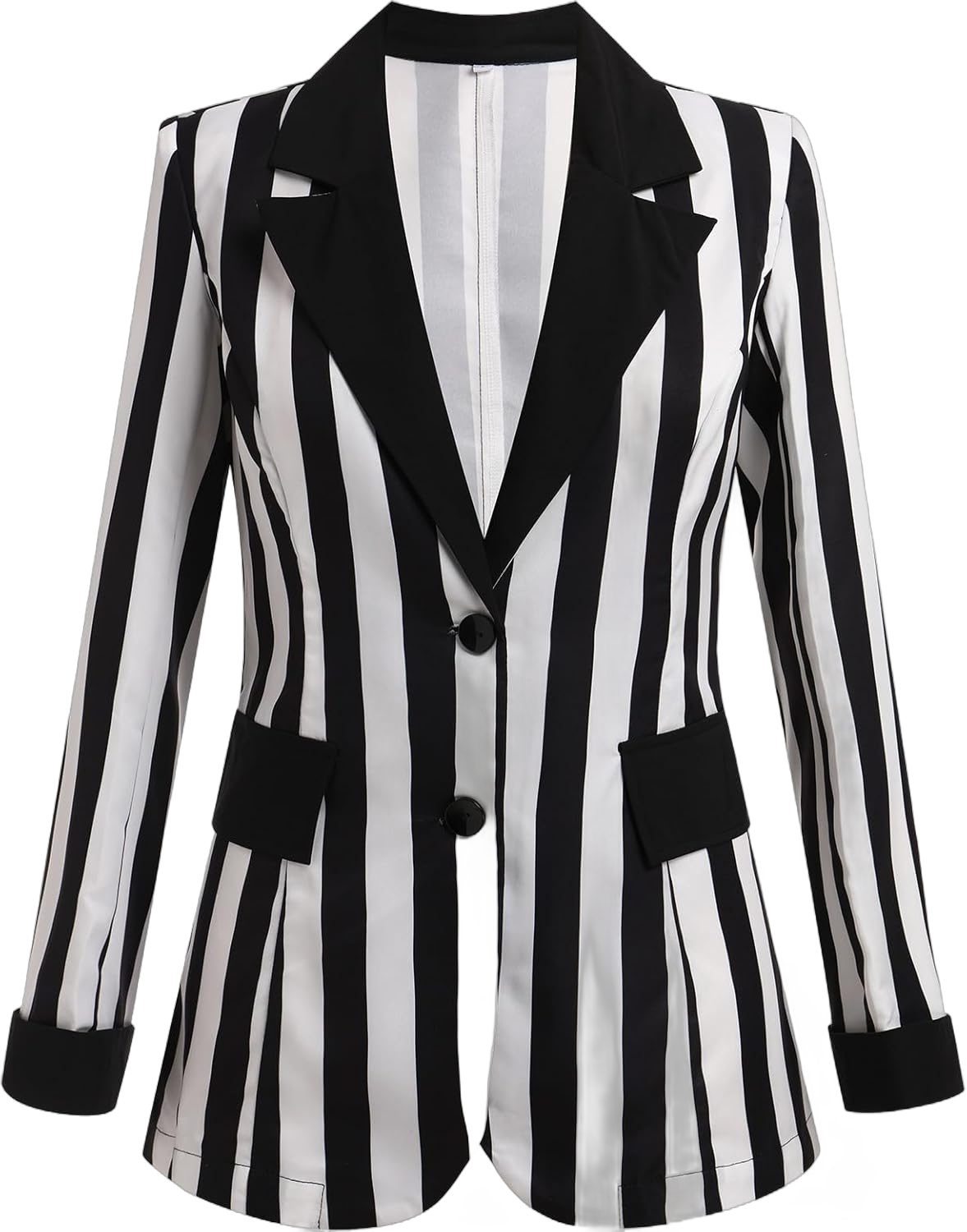 OBEEII Womens Black and White Striped Blazer Long Sleeve Single-Breasted Button Vertical Striped Blazer Office Work Jacket Large Black White Stripes