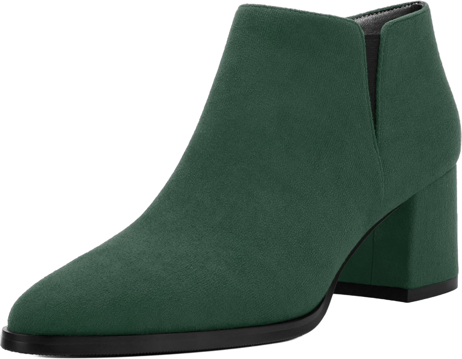 Women's Ankle Boots, Pointed Toe Chunky Heel Short Boots, Side Zipper and Elastic Ankle Booties, Mid Heel Shoes for Women 6.5 Dark Green Suede