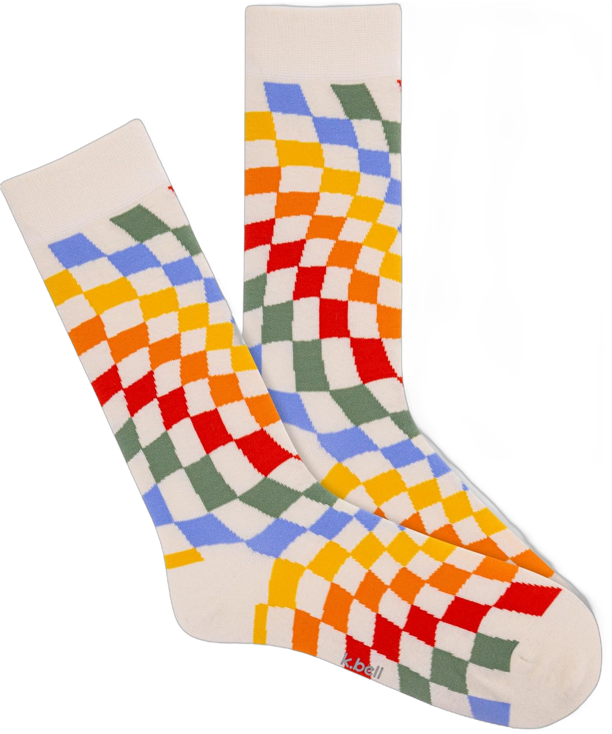 K. Bell Men's Fun Patterns & Designs Crew Socks-1 Pairs-Cool & Classic Novelty Gifts 6.5-12 Retro Wave Checkerboard (Sand)