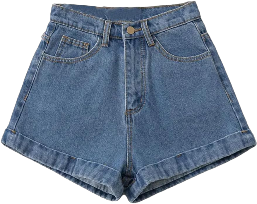 Women High Waist Denim Shorts Casual Cuffed Jean Short Summer Thin Vintage Baggy Shorts Small Medium Blue