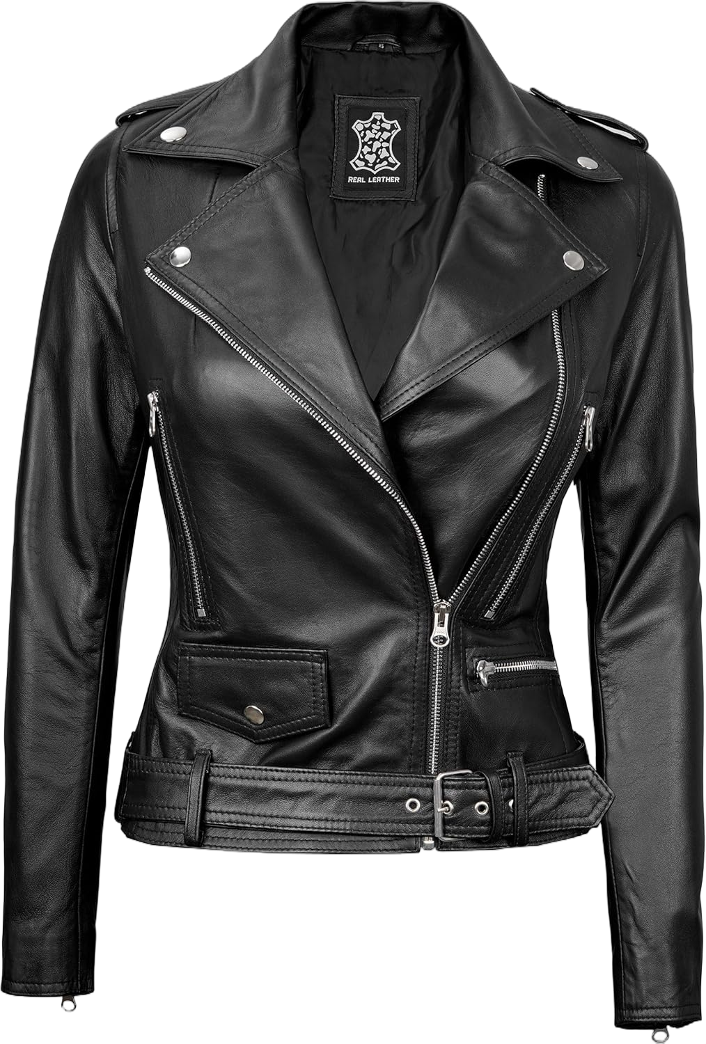 fjackets Leather Motorcycle Jackets For Women - Real Lambskin Leather Outerwear Moto Biker Jackets 3X-Large Marcella Black Leather Jacket Women