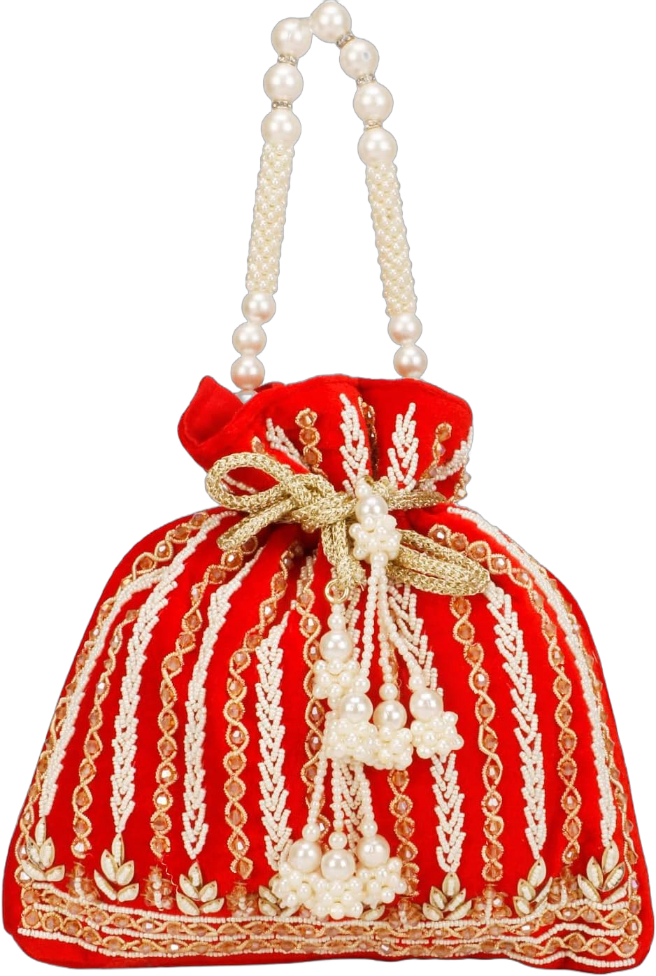 LONGING TO BUY Stylish Indian Velvet Evening Handbag & Polti Bag with White Pearl Handle & Embrodiery,Women Clutch Purses Red