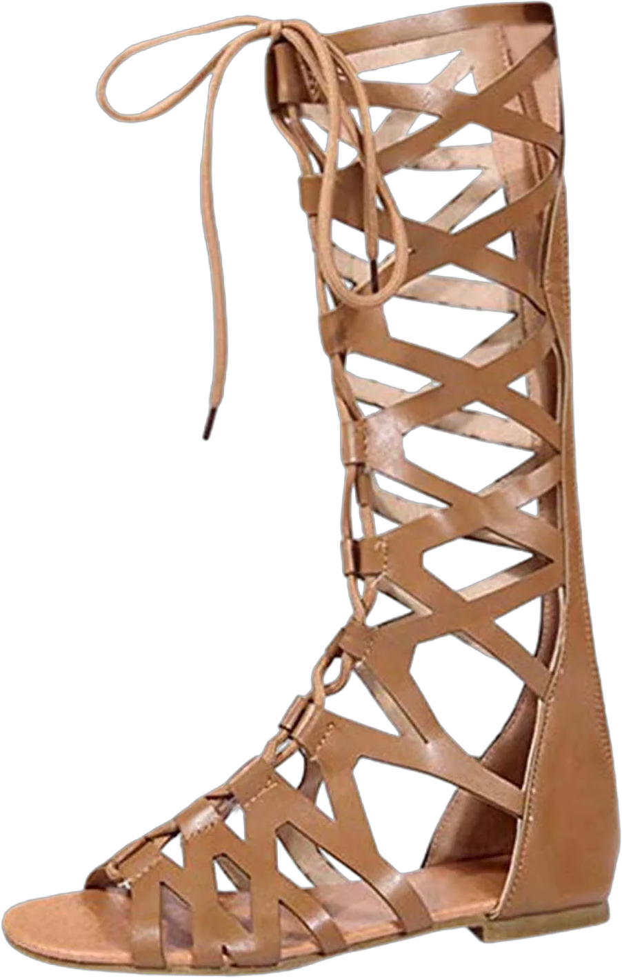 Jsaierl Gladiator Sandals for Womens Knee High Flat Sandals Roman Shoes with Open Toe Lace Up Criss Cross Strappy Sandals for Women