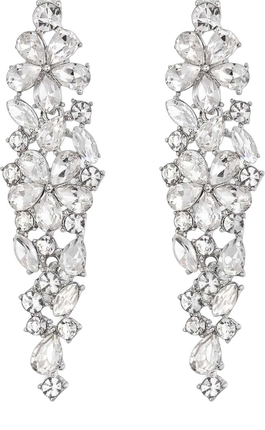 EleQueen Sparkle Marquise Rhinestone Crystal Statement Dangle Earrings for Women, Art Deco Prom Chandelier Drop Earrings for Wedding Bridal Clear Silver-Tone