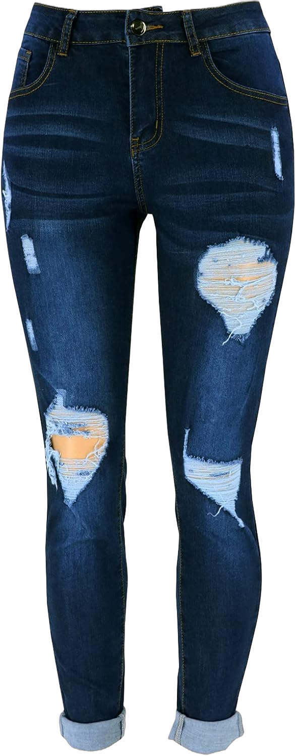 LONGBIDA Women's Ripped Skinny Jeans Hight Waisted Stretch Distressed Denim Pants for Women XX-Large Blue