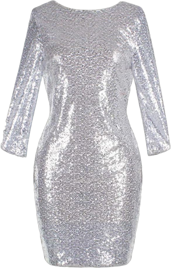 Womens 3/4 Sleeve V Neck Sequin Sparkle Glitzy Glam Flapper Party Dress Cocktail Glitter Bodycon Wedding Evening Clubwear XX-Large Silver