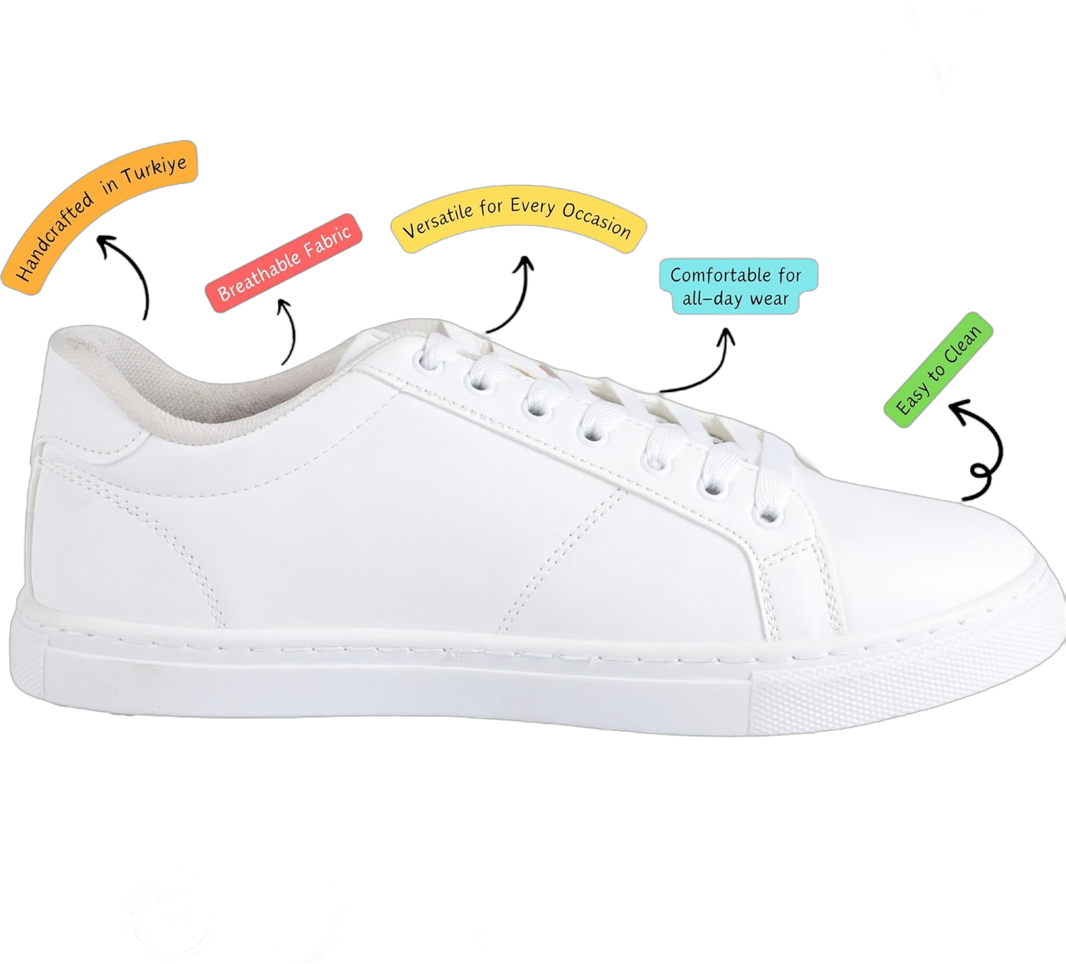 White Sneakers for Women with Comfortable Memory Foam Insoles, Easy to Clean and Durable Synthetic Leather, Versatile for Casual, Business, or Travel, Stylish and Vegan-Friendly Footwear